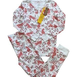 Roller Rabbit Kids Pajama Set - White with Red Floral Fox Print